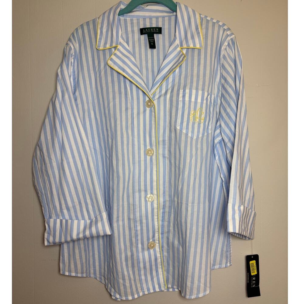 Lauren Ralph Lauren Women's Button-up Cotton XL Notched Collar Pajama Shirt BNWT
